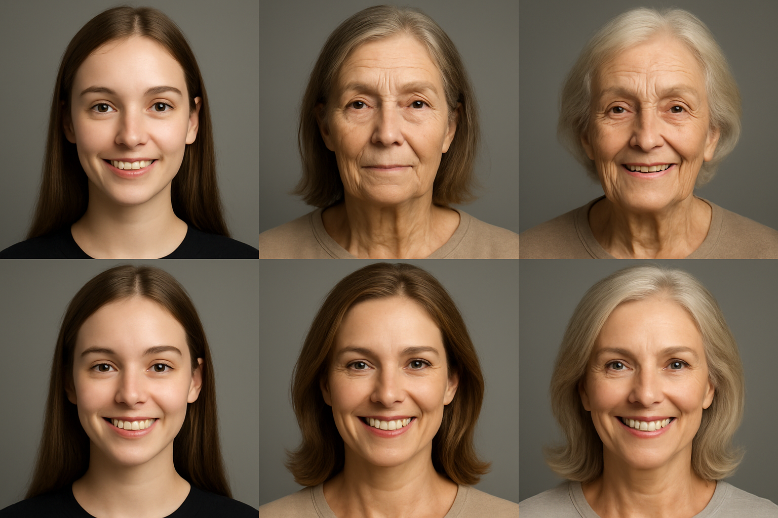 Younger and older versions of the same woman, representing preserved fibroblasts over time
